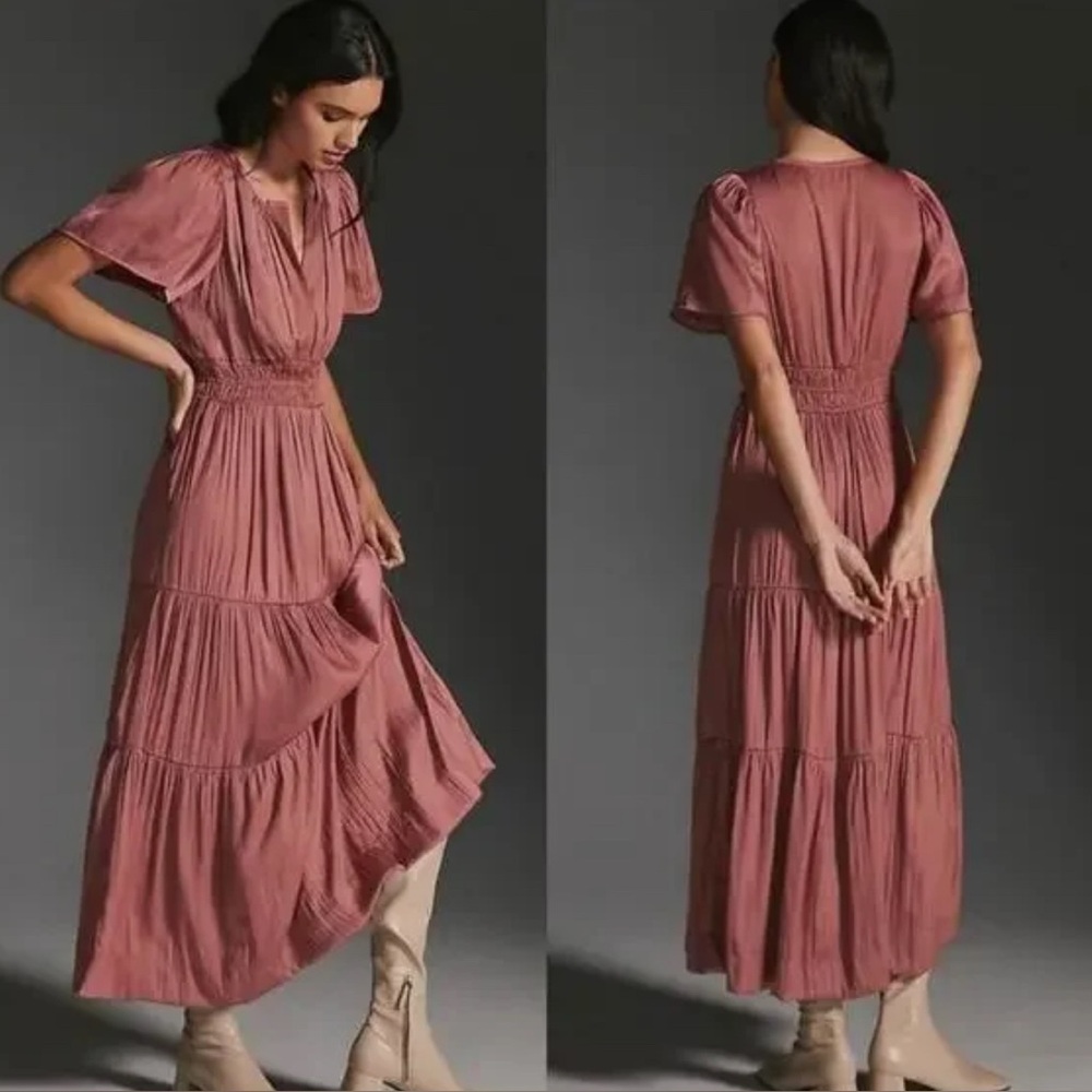 Anthropologie The Somerset Maxi Dress Satin Edition in Pink Rose - Picture 2 of 5